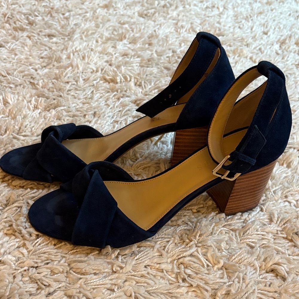 Talbots Suede Navy Block Heel Sandals